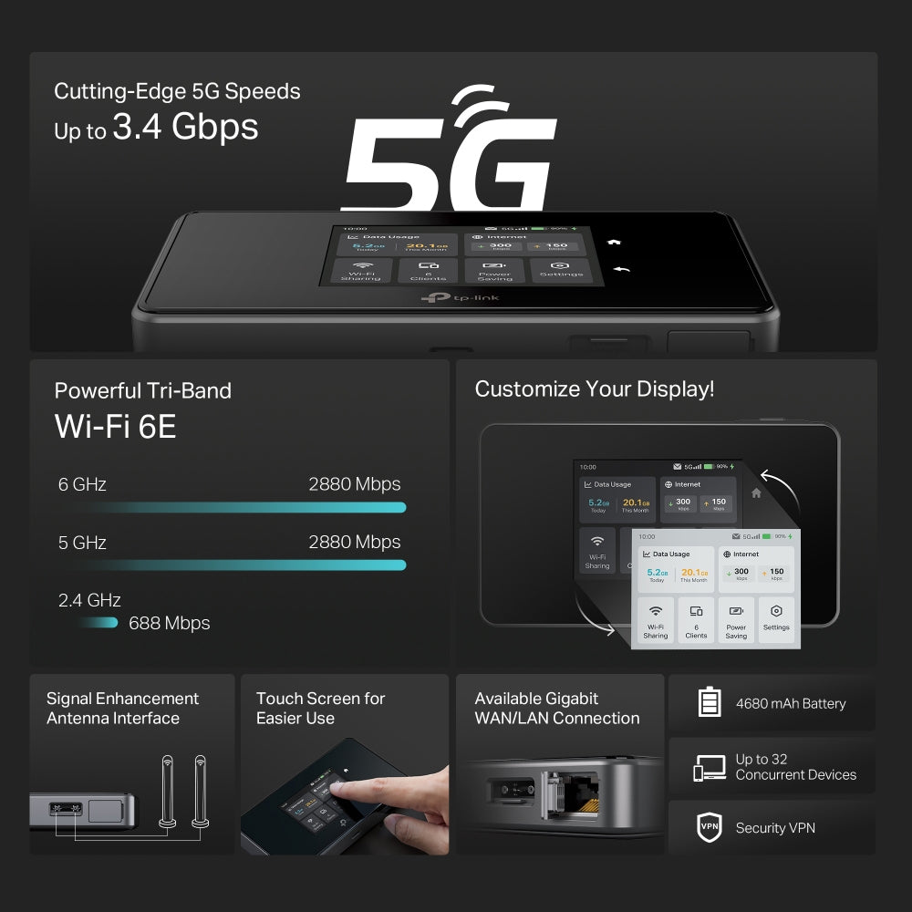 TP-Link M8550 5G Mobile Wi-Fi Router with Built-in 5G Modem