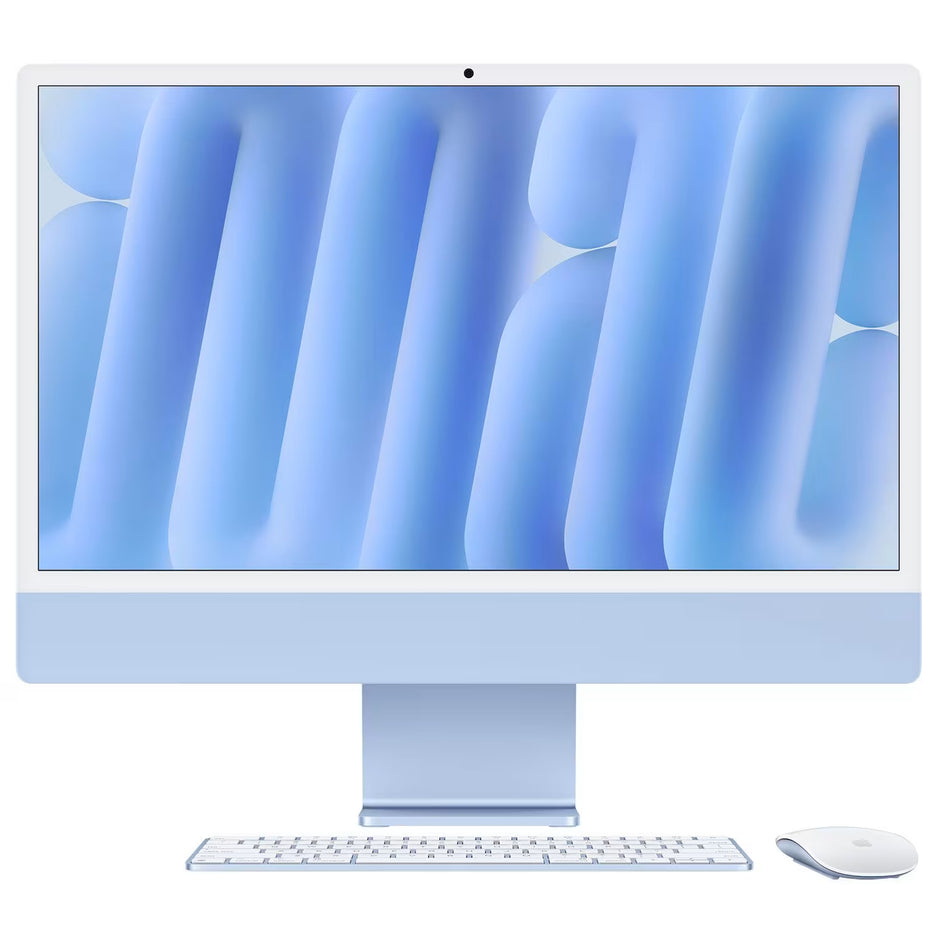 Apple iMac 24" M4 CPU 8 cœurs GPU 8 cœurs 16 Go/256 Go Bleu Clavier et Souris Magic grecs