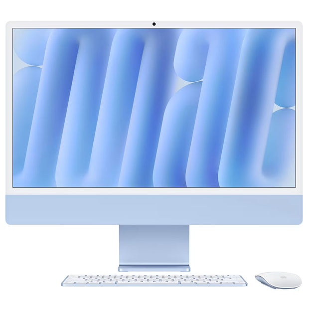 Apple iMac 24" M4 CPU 8 cœurs GPU 8 cœurs 16 Go/256 Go Bleu Clavier et Souris Magic grecs