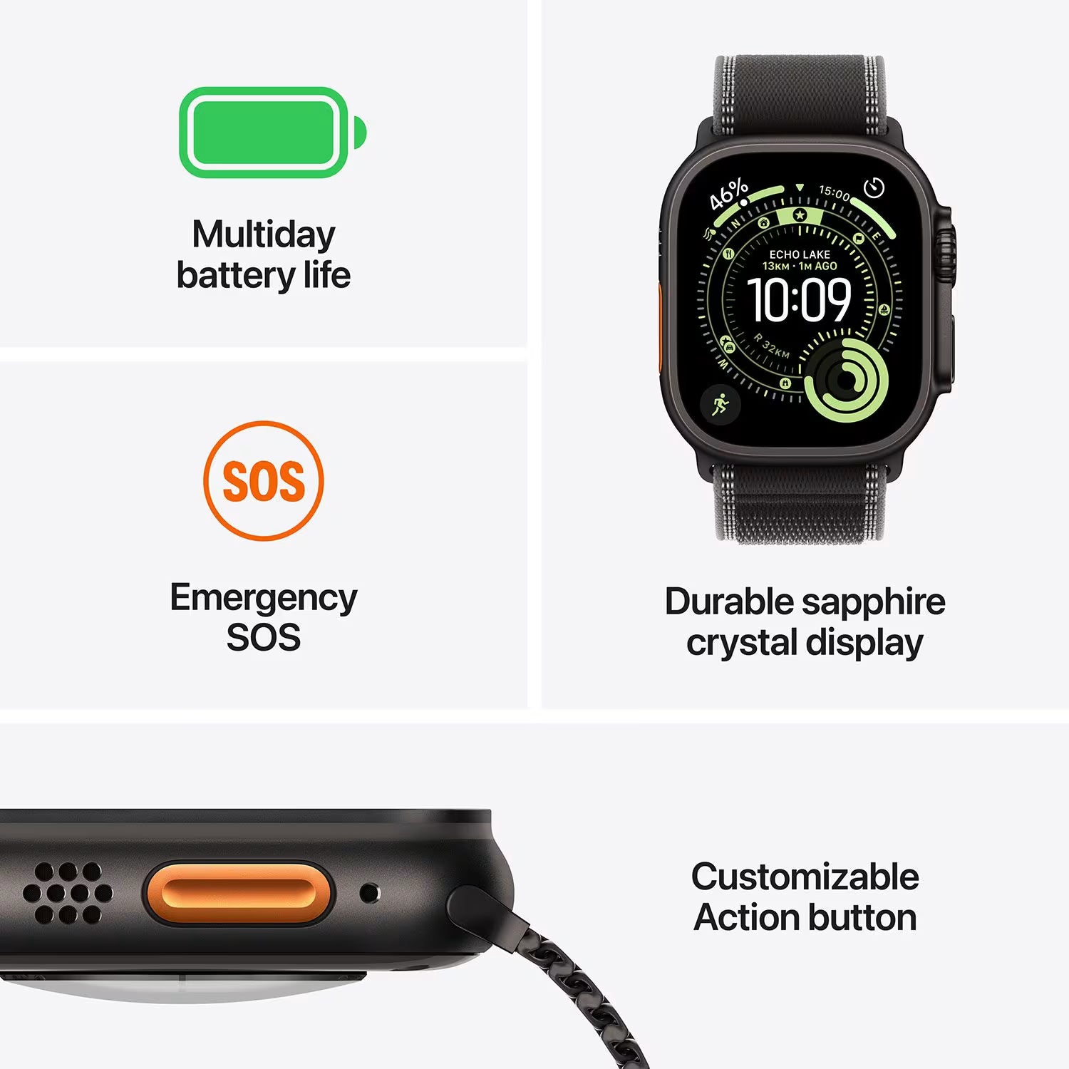 Apple Watch Ultra 3 49mm Black Titanium Case with Black Ocean Band