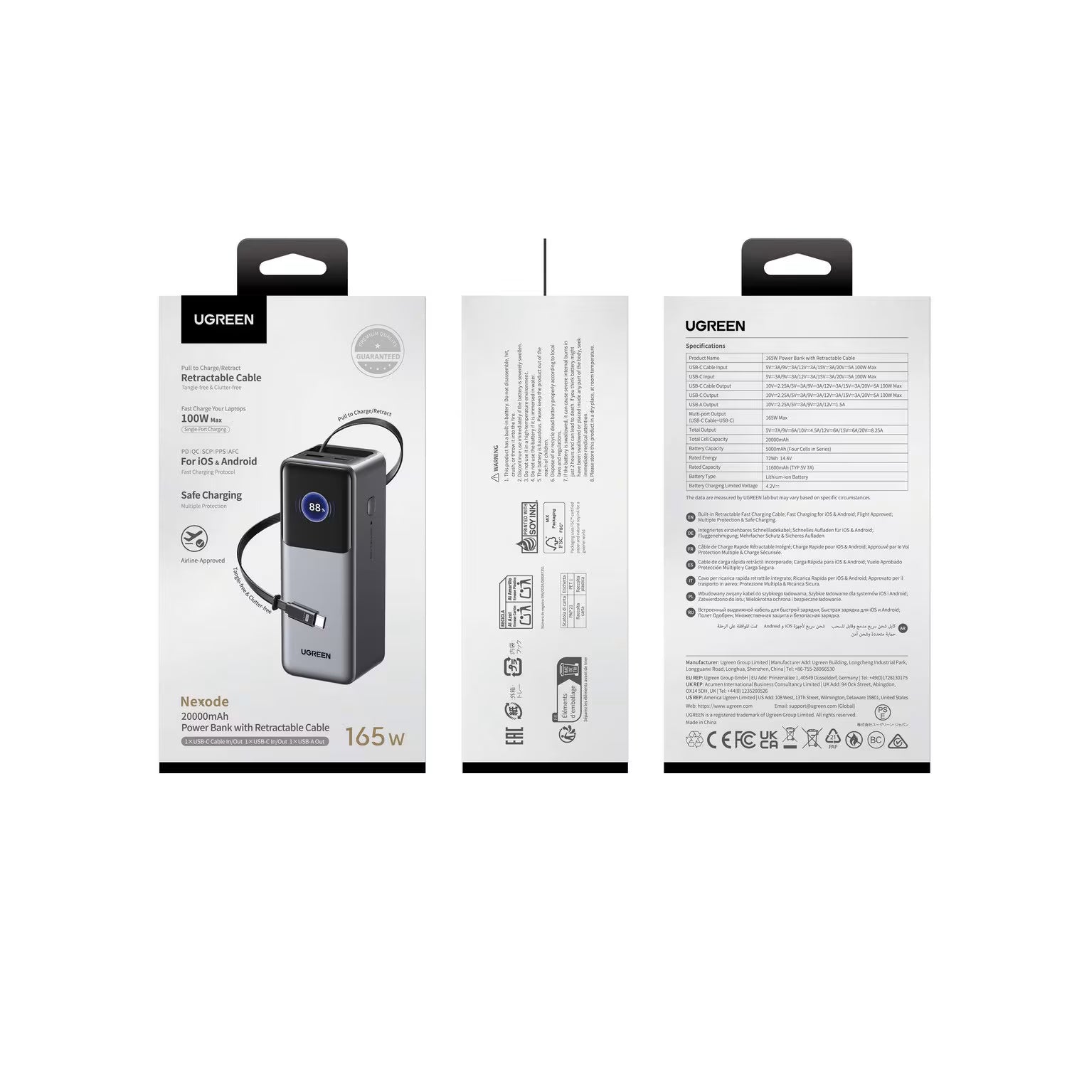 Batterie externe UGREEN PB726 20000 mAh, charge rapide PD 165 W
